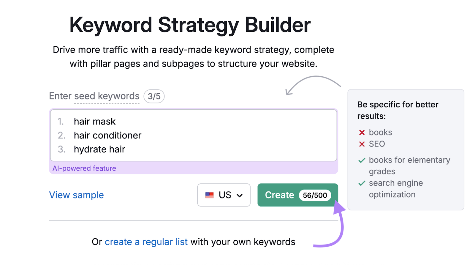 Seed keywords are entered into the tool.