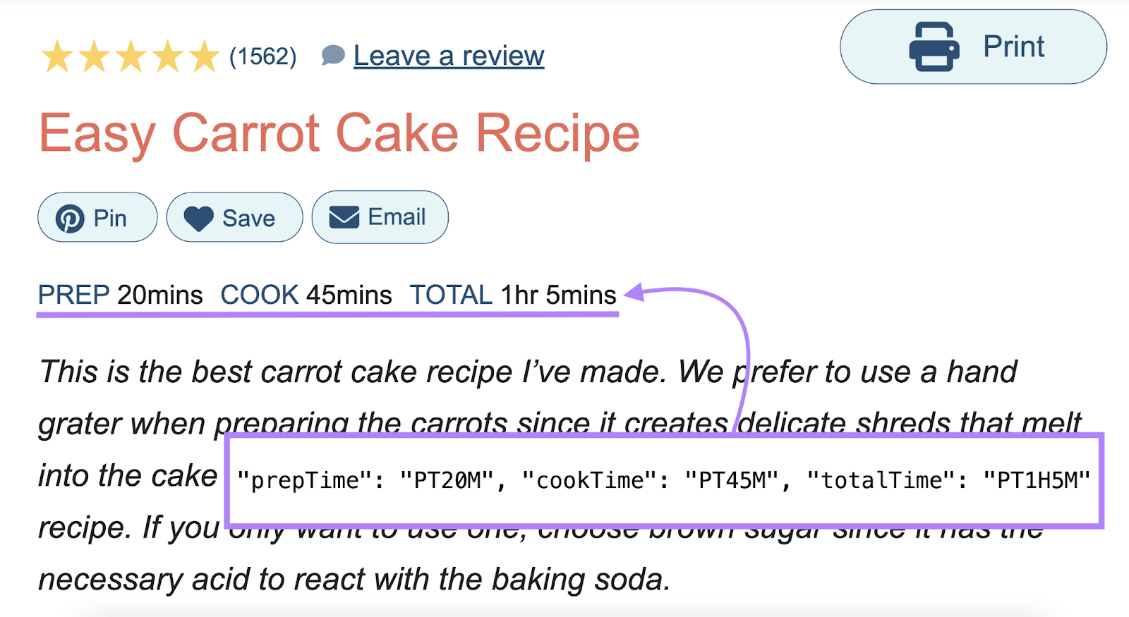 recipe prep time, cook time, and total time shown in the code and in the blog post