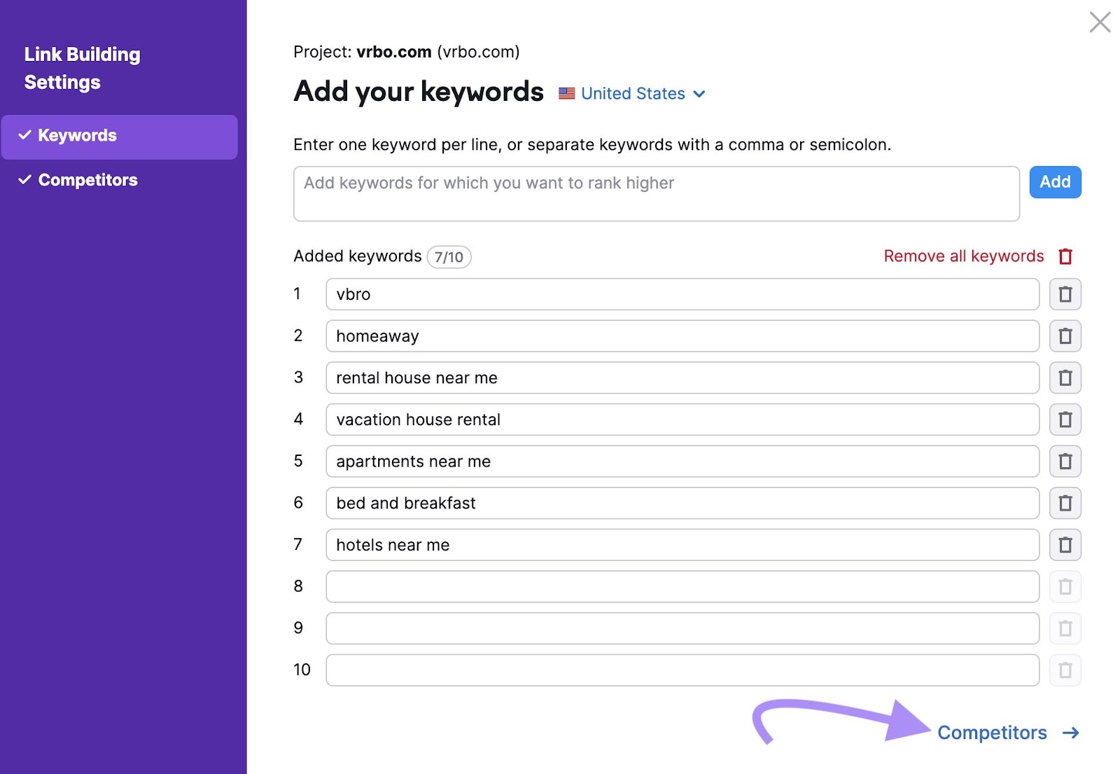 Click on "Competitors" in the bottom right corner