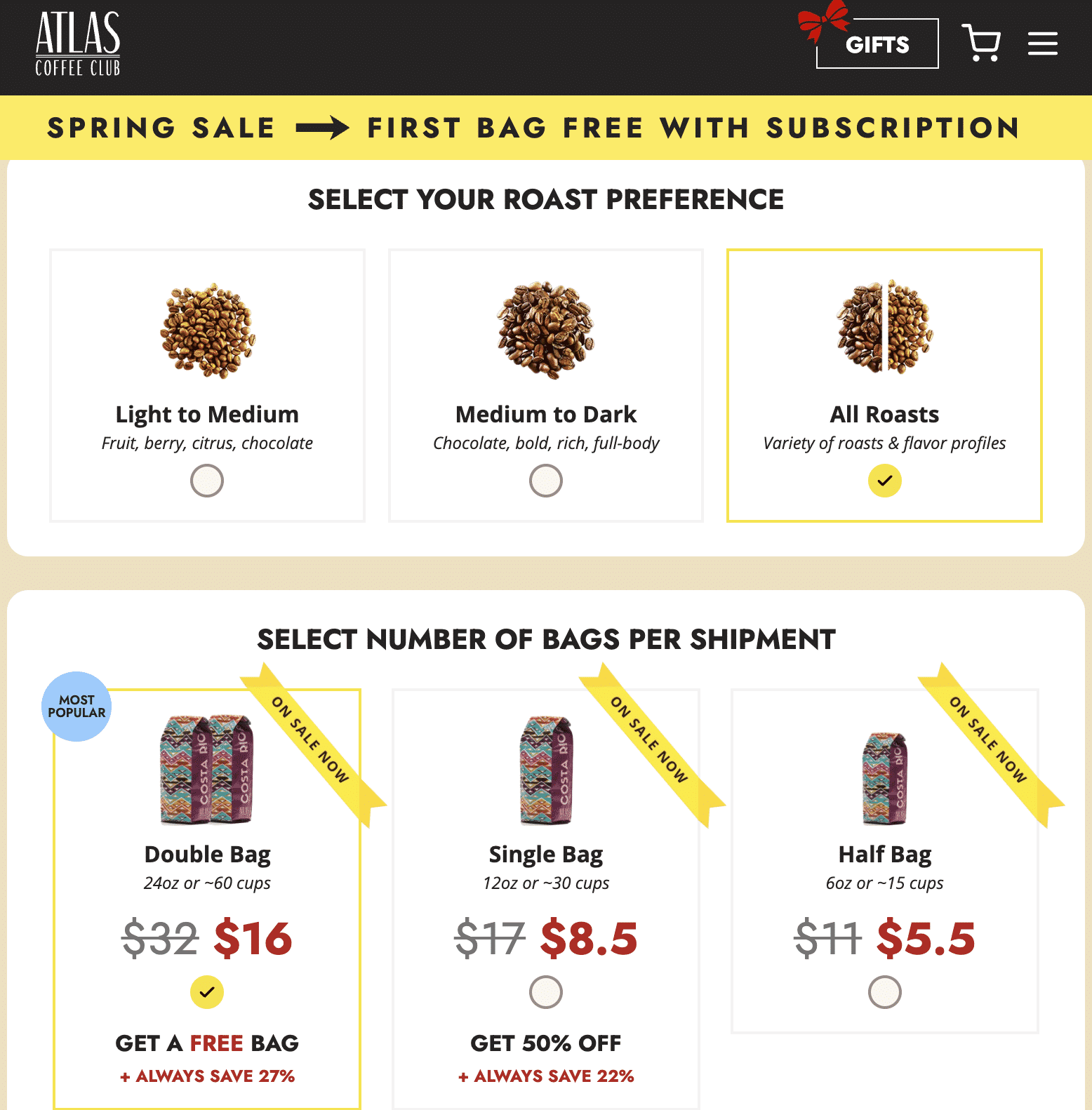 atlas coffee club subscription options