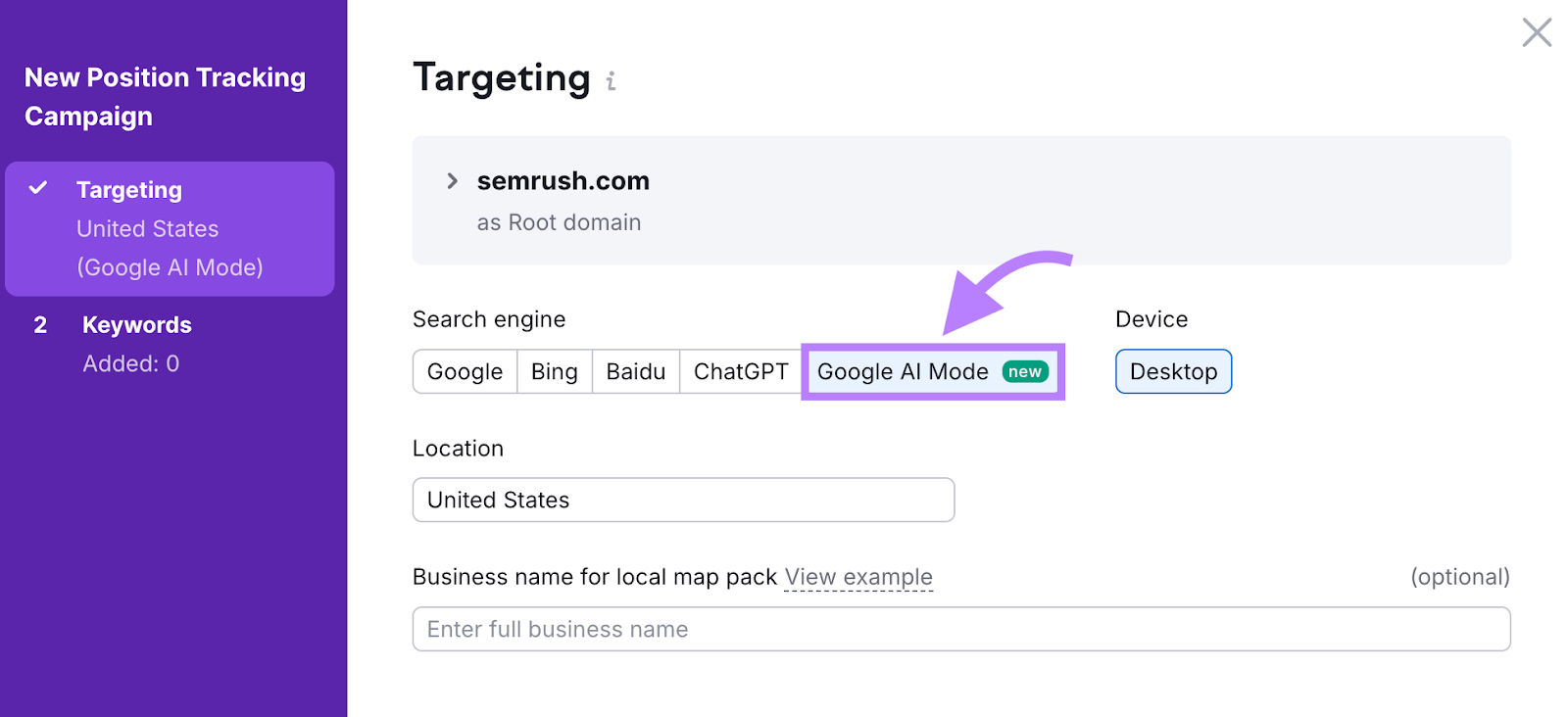 position tracking set up step 1