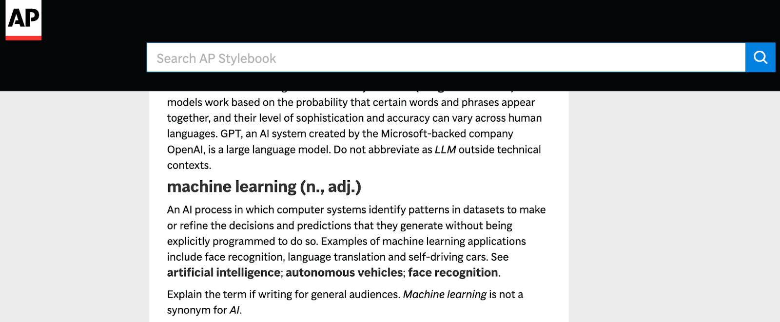 AP stylebook shows definition for a complex topic.