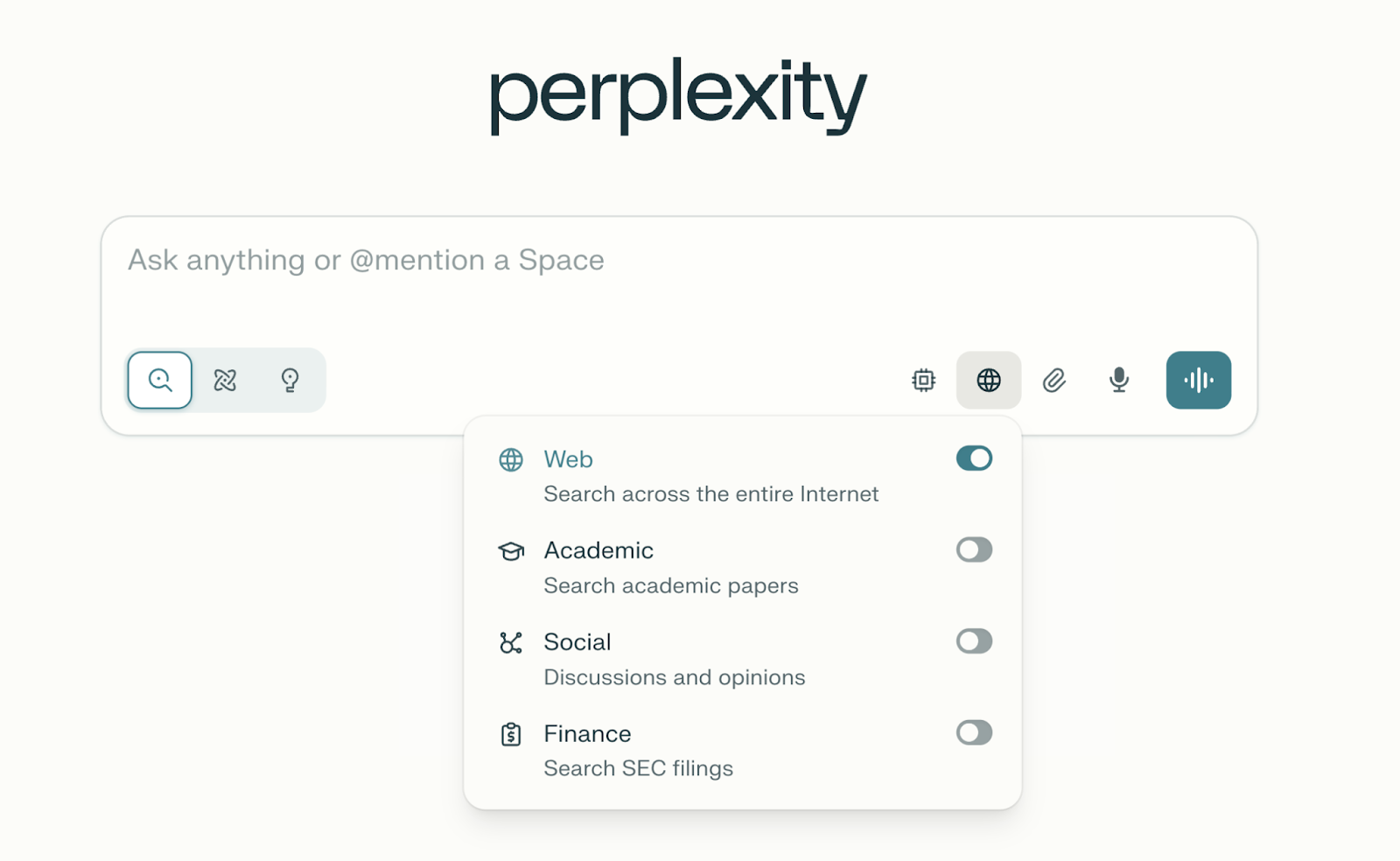 Search options include Web, Academic, Social, and Finance.
