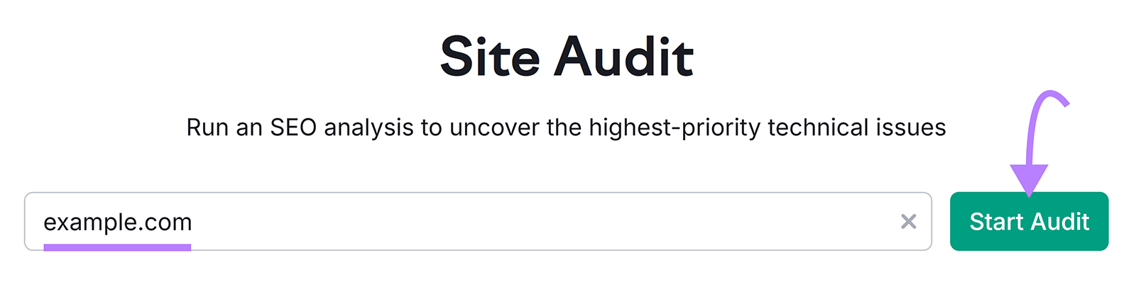Site Audit tool with an arrow pointing to “Start Audit” button