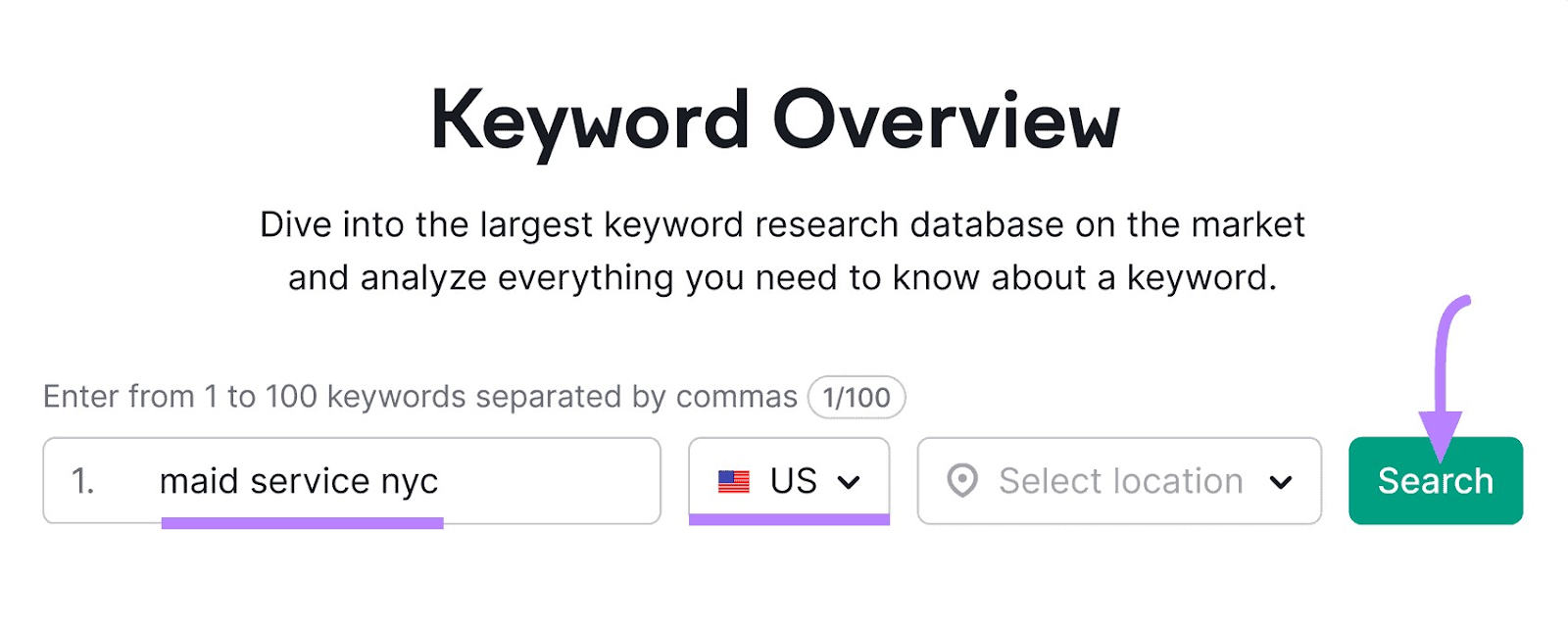 "maid service nyc" entered into the Keyword Overview search bar