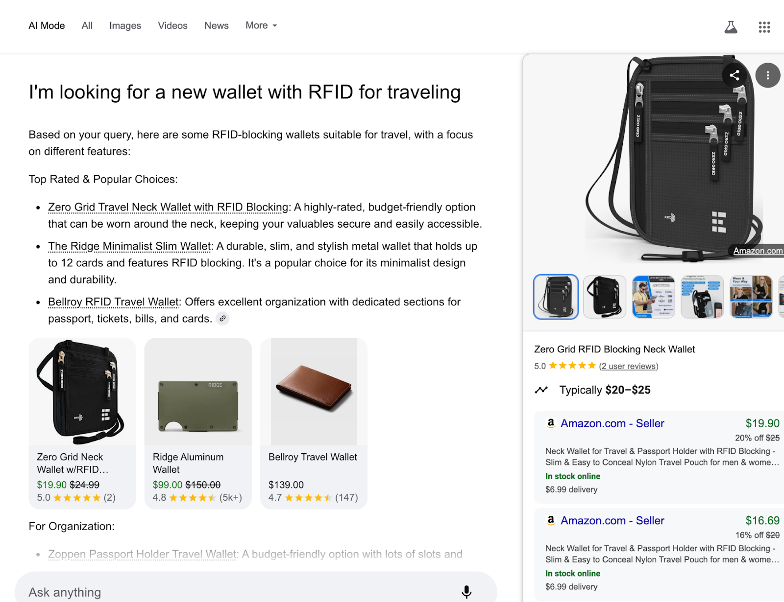 ai mode search results for RFID travel wallet