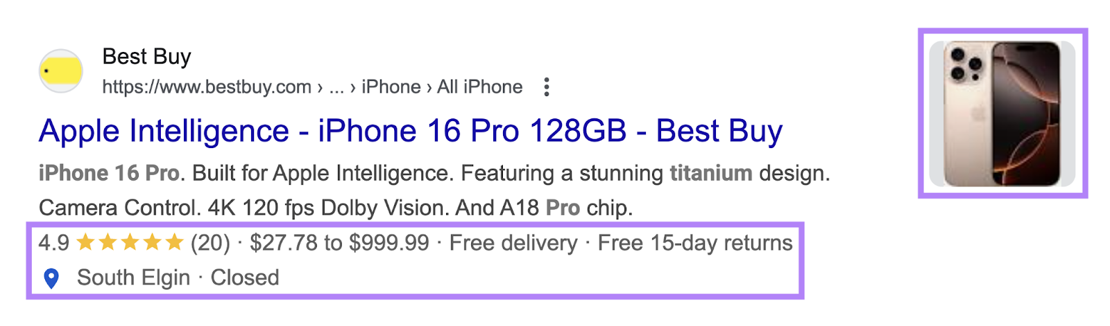 A SERP listing for an iphone.