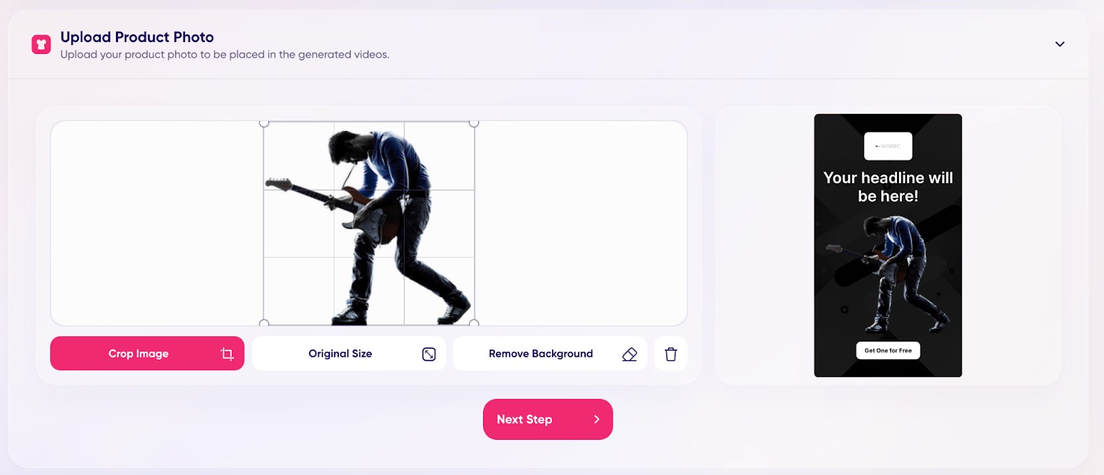 An example of the &lsquo;Upload Product Photo&rsquo; step with the product photo uploaded.