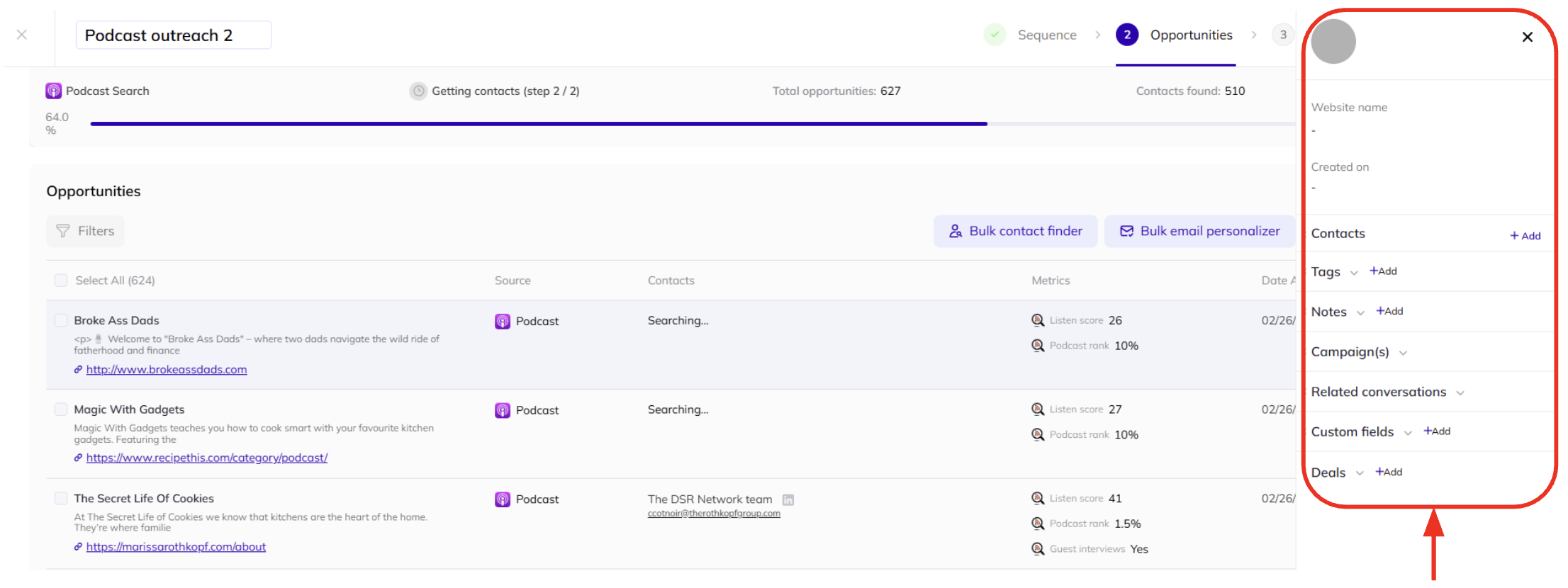 How to add details to individual opportunities in AI Backlink Builder.